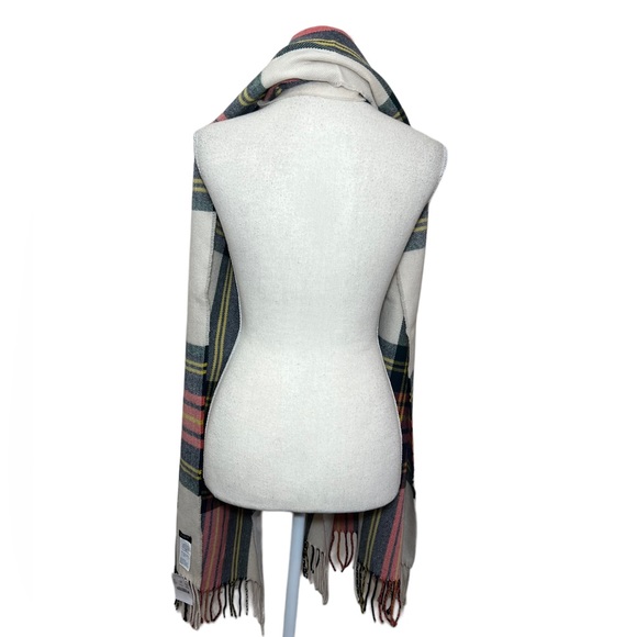 NWT J. Crew Factory plaid off white pink navy green yellow plaid fringe scarf - Picture 8 of 9